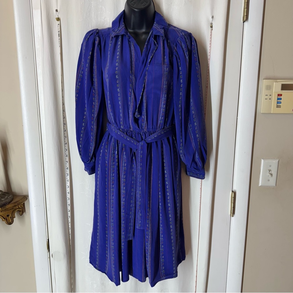 Vintage Jack Mulqueen Paisley Striped Silk Dress